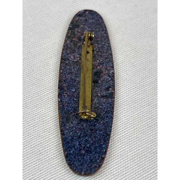Vintage 80s 90s Enamel Brooch Geometric Design Oval Pin Blue Statement - Picture 5 of 6